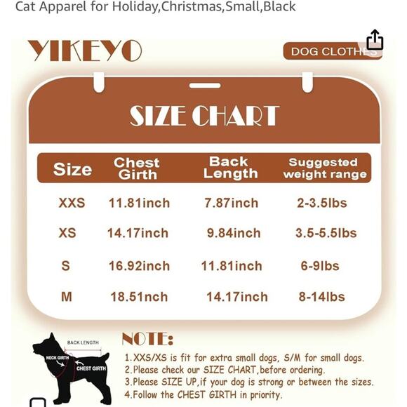 Yikeyo Black Plaid Dog Dress with Bling Bow Small Soft Warm Size Small - Picture 7 of 7